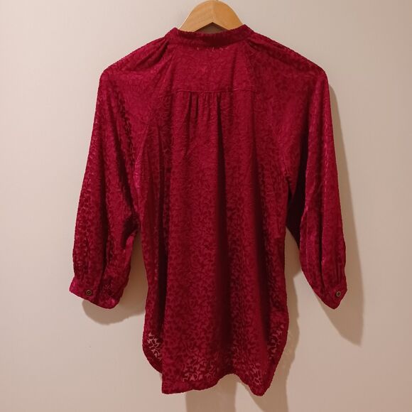 Anthropologie Susanna Burnout Velvet Button Front Blouse Plum Size Small Boho - Picture 6 of 9